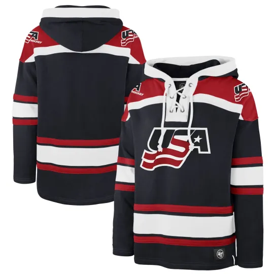 Discover Men's '47 Navy USA Hockey  Superior Lacer Hoodie