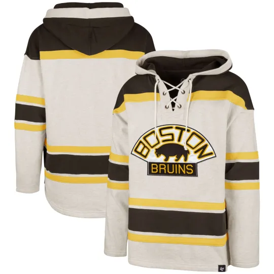 Men's '47  Oatmeal Boston Bruins Hockey Lacer Hoodie