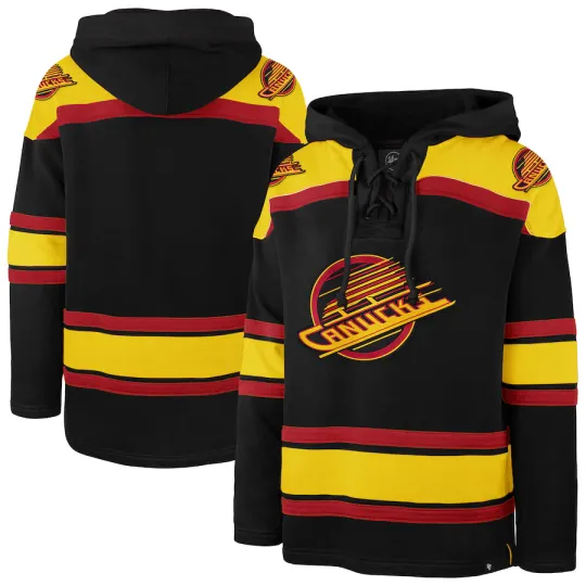 Discover Men's Vancouver Canucks NHL Hockey '47 Brand Heavyweight Jersey Lacer Hoodie Alt