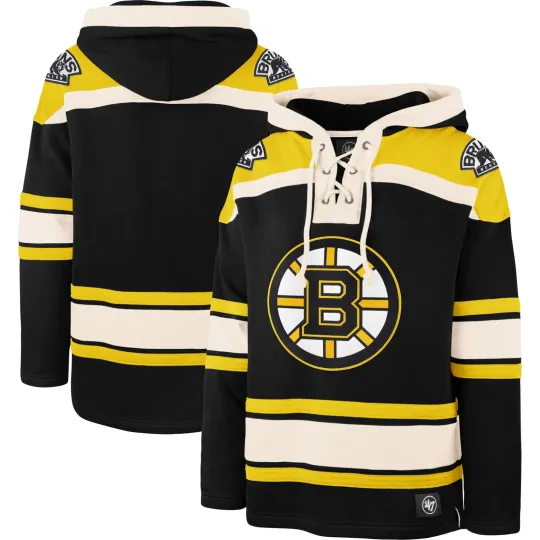 Men's '47  Black Boston Bruins Superior Lacer Hoodie