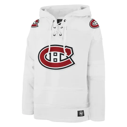 Discover Men's Montreal Canadiens White Out '47 Brand Heavyweight Jersey Lacer Hoodie