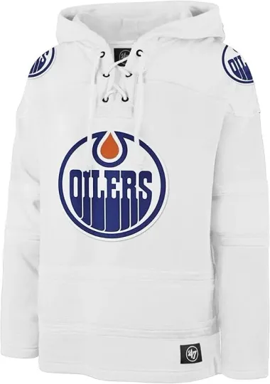 Discover Men's Edmonton Oilers White Out Hockey Hoodie Jersey by '47 Brand
