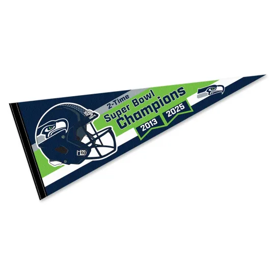 Super Bowl LX and 2 Time Champions Pennant for Seattle Seahawks Flag