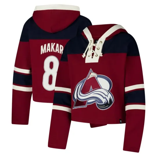 Cale Makar Colorado Avalanche '47 Women's Superior Lacer Cropped Pullover Hoodie