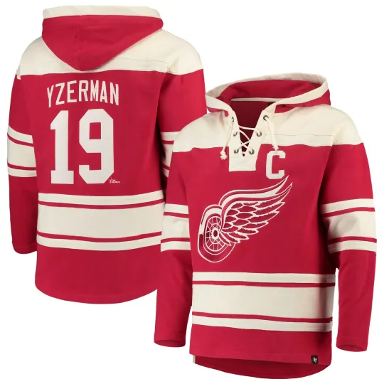 Discover Men's '47 Steve Yzerman Red Detroit Red Wings Hockey Lacer Hoodie