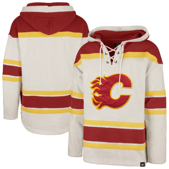 Men's '47 Oatmeal Calgary Flames Hockey Lacer Hoodie