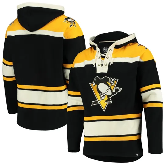 Discover Men's '47  Black Pittsburgh Penguins Hockey Lacer Hoodie