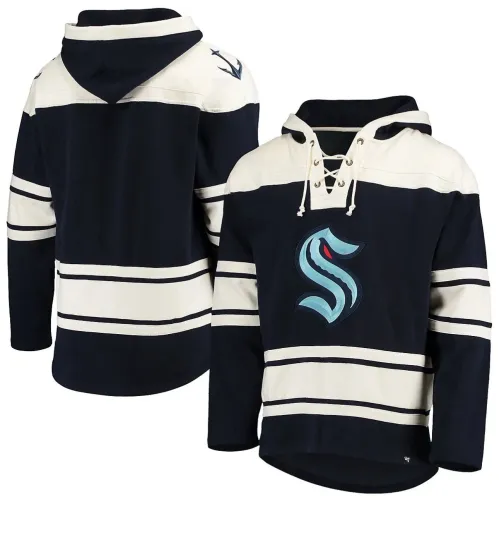 NWT Men’s '47 Seattle Kraken Superior Lacer Pullover Hoodie Large Navy Cream