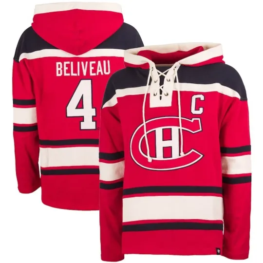 Discover Jean Beliveau Montreal Canadiens '47 Lacer Player Pullover Hoodie Men's