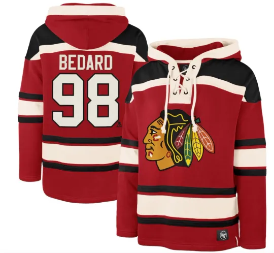 Discover Men's Chicago Connor Bedard Red Player  Lacer Pullover Hoodie