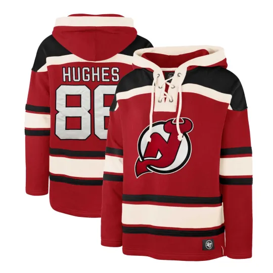 Men's '47 Jack Hughes New Jersey Devils Hockey Lacer Hoodie