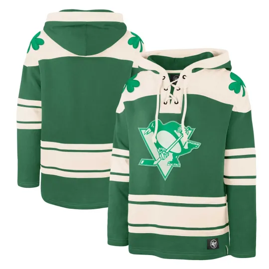 Discover Men's '47 Kelly Green Pittsburgh Penguins St. Patrick's Day Hockey Lacer Hoodie