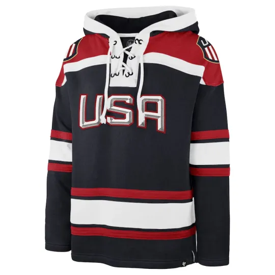 Discover Men's '47 Blue USA 2025 4 Nations Face Off Superior Lacer Pullover Hoodie 2XL