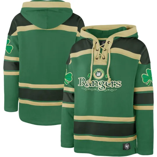 Men's '47 Kelly Green New York Rangers St. Patrick's Day Hockey Lacer Hoodie