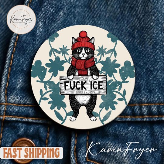 Discover Fuck ICE Cat Pin Button, ICE Out Pin, Anti Trump Pin