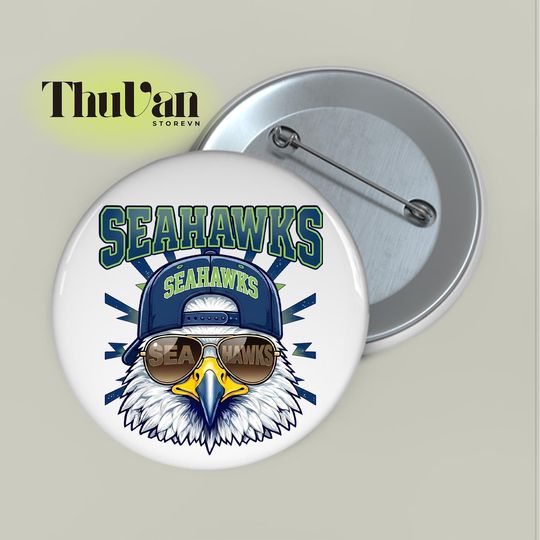 Discover Blue and Green Osprey Seattle Pin Button, Cool Eagle Sunglasses, Sports Fan Mascot, Navy Neon Green Eagle, Cool Mascot Gameday Accessory
