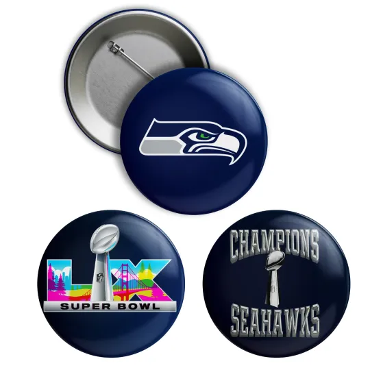 Discover Seattle Seahawks Super Bowl LX Champions PIN BUTTON
