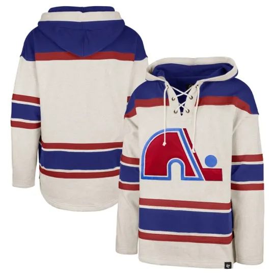 Discover Quebec Nordiques NHL '47 Brand Throwback Superior Light Gray Lacer Men's Hoodie