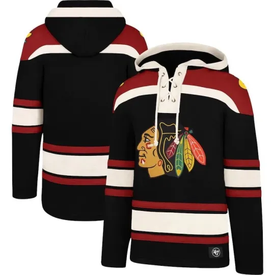 Discover Chicago Blackhawks NHL '47 Black Lacer Heavy Fleece Hoodie