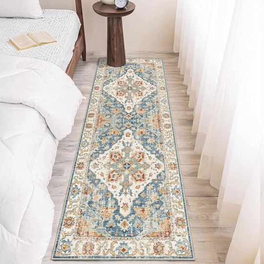 VIKAMA Bohemian Carpet For Home Decoration, Bedside Rug, Living Room Runner Rug, Soft And Absorbent, Non-Slip And Dirt-Resistant