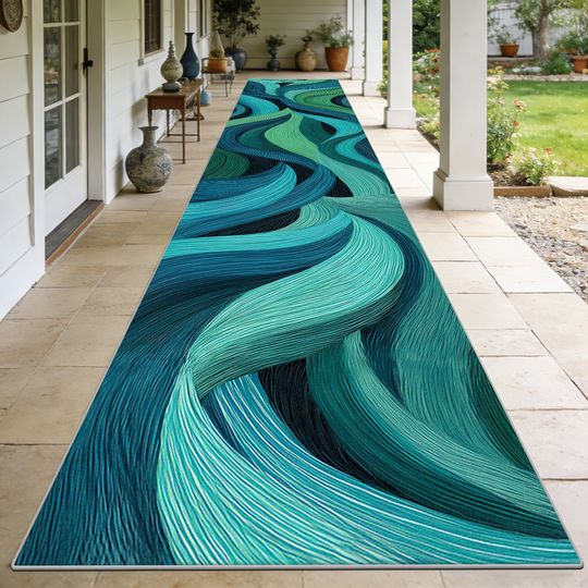 Discover Green Color European Style Abstract Pattern Runner Carpet Non-slip Washable Rug Decoration Passageway Lint-free Mat Customizable