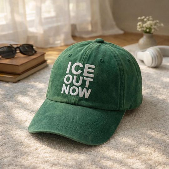 Discover ICE Out Now Embroidered Hat, Vintage Washed Baseball Cap, Bold Protest Message Unisex Streetwear Headwear Anti ICE Political Cap Activism US