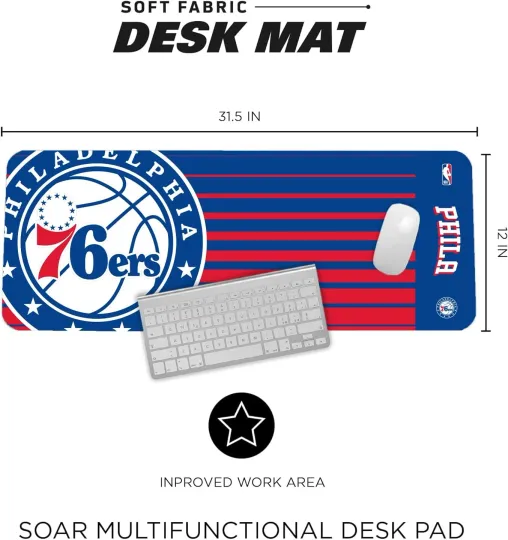 Discover Philadelphia 76ers Desk Mat 31.5"x12" Large NBA Mouse Pad Non-Slip Water Resista
