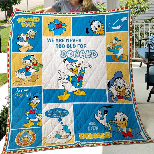Funny Donald Duck Quilt Blanket, Lover Donald Quilt Blanket, Cartoon Bedding Blanket, Cozy Bedding Blanket, Home Decor Gift.