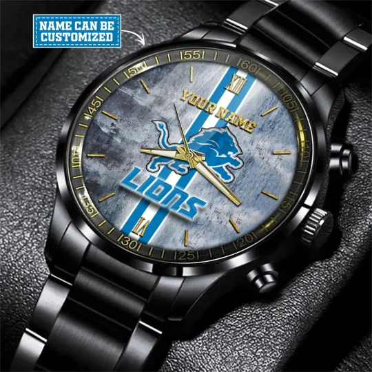 Discover Lions football Personalized Black Hand Watch Gift For Fans