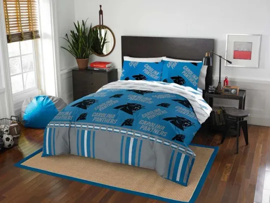 Northwest Football Carolina Panthers Rotary Bed In A Bag Set Queen