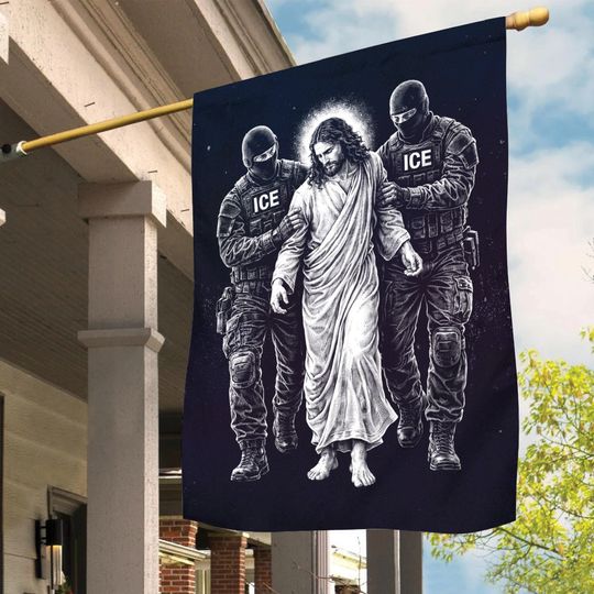 Jesus Arrested Parody Anti ICE Garden Flag, No Ice Sign, Anti Fascism Social Justice Flag, No Human Is Illegal, Pro Immigration Flag
