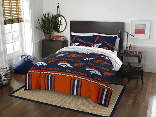 Northwest Football Denver Broncos Rotary Queen Bedding Set
