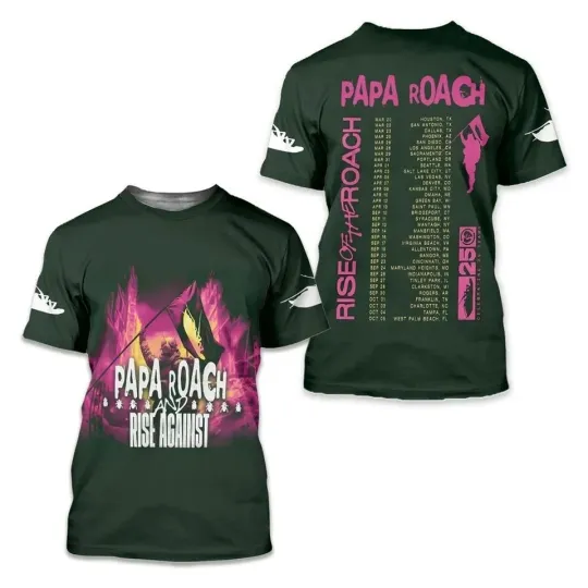 Roach Band Rise Against Tour Millitary Green 3D Shirt