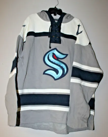 Discover New NHL seattle kraken old time jersey style mid weight cotton hoodie men's S