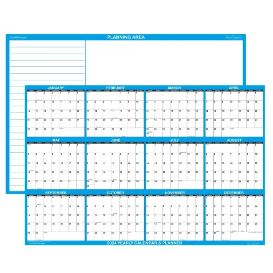 Discover 32" x 48" SwiftGlimpse 2024 Wall Calendar Erasable Yearly Wall Planner - BLUE