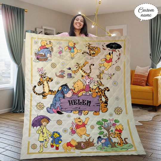 Discover Personalized Winnie the Pooh Blanket, Watercolor Magic Kingdom