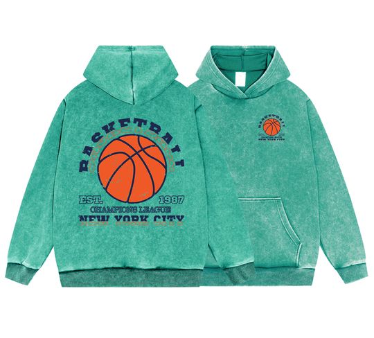 Discover Basketball Est 1987 New York City Men'S Vintage Washed Cotton Hoodie Pullover Fashion Oversize Hoody Autumn Comfortable Tops