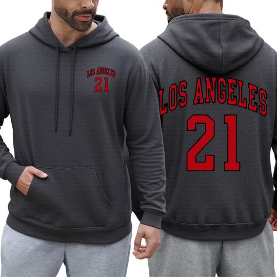 Discover Los Angeles Number 21 Print Men Hoodies Pocket Oversize Soft Streetwear Casual Hoodie Autumn Fleece Personality Pullovers