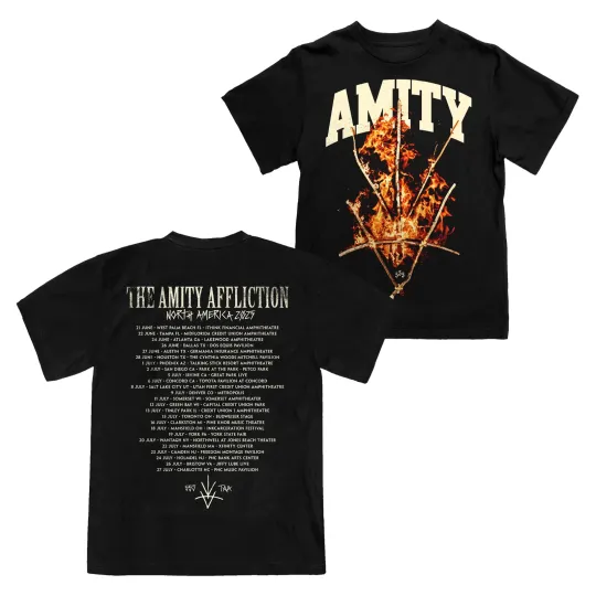 Discover The Amity Affliction North America Tour 2026 Flame Cross Two-Sided T-Shirt