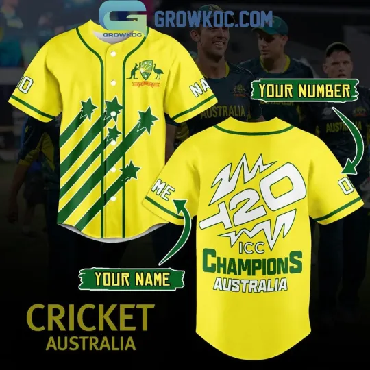 Discover Cricket Australia ICC Champions Personalized Baseball Jersey