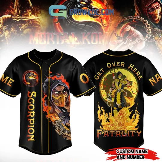 Discover Scorpion Mortal Kombat Get Over Here Fatality Personalized Baseball Jersey