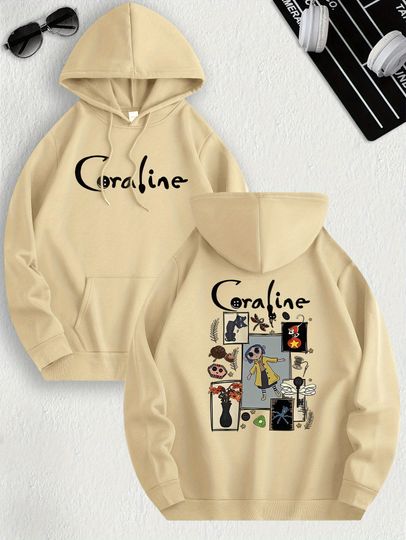 Coraline Inspired Casual Hooded Sweatshirt for Women, Long Sleeve Regular Fit with Light Elasticity Hooded Pullover