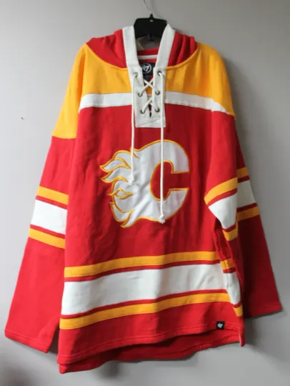 Discover Calgary Flames old time jersey style mid weight cotton hoodie