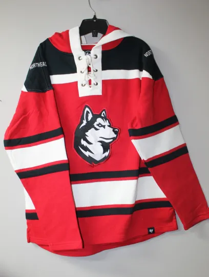 Discover New Northeastern Lacer jersey style mid weight cotton hoodie