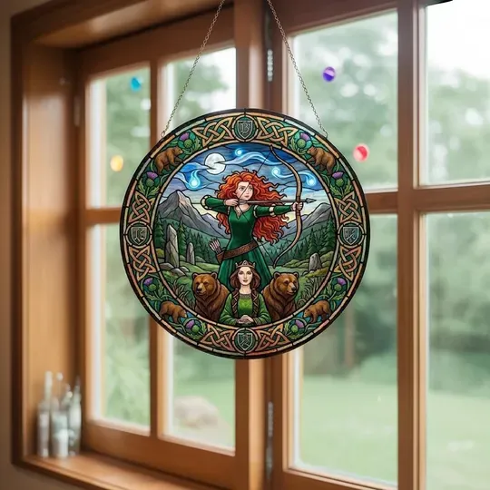 Discover Merida Brave Stained Glass Suncatcher, Archer Princess Window Art, Disney Brave Decor, Scottish Fairytale Sun Catcher Gift