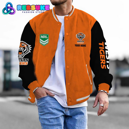 Discover Wests Tigers NRL Custom Name Baseball Jacket
