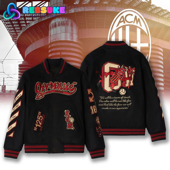 Discover AC Milan x Off White New Trending Baseball Jacket