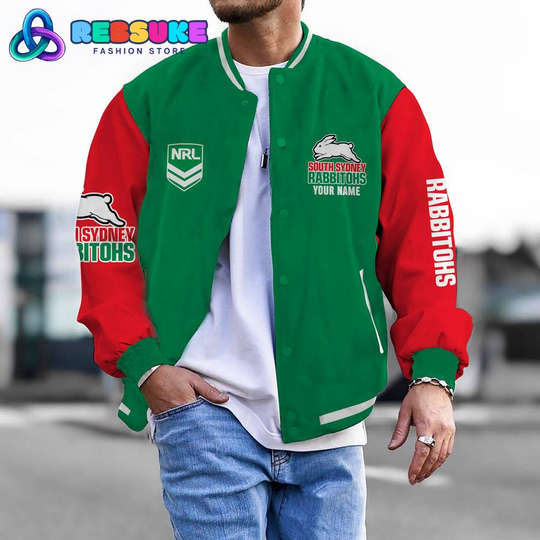 Discover South Sydney Rabbitohs NRL Custom Name Baseball Jacket