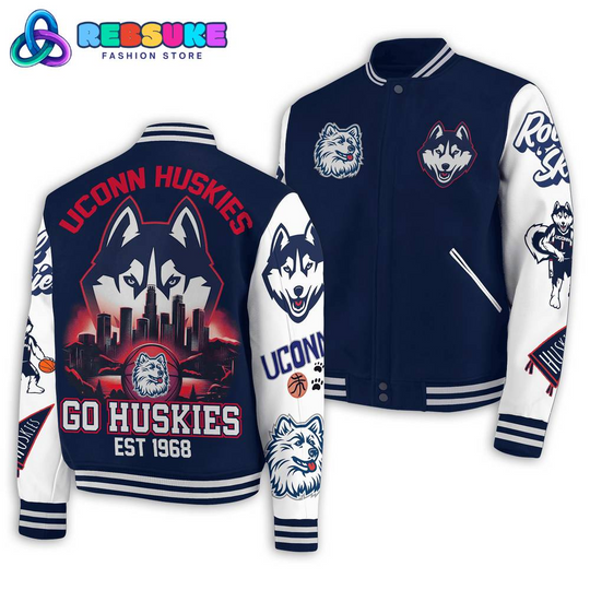 Discover Uconn Huskies NCAA Blue White Baseball Jacket