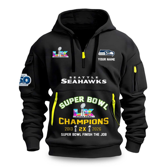 Personalized Seahawks Champions 2026 The Job Quarter Zip Hoodie